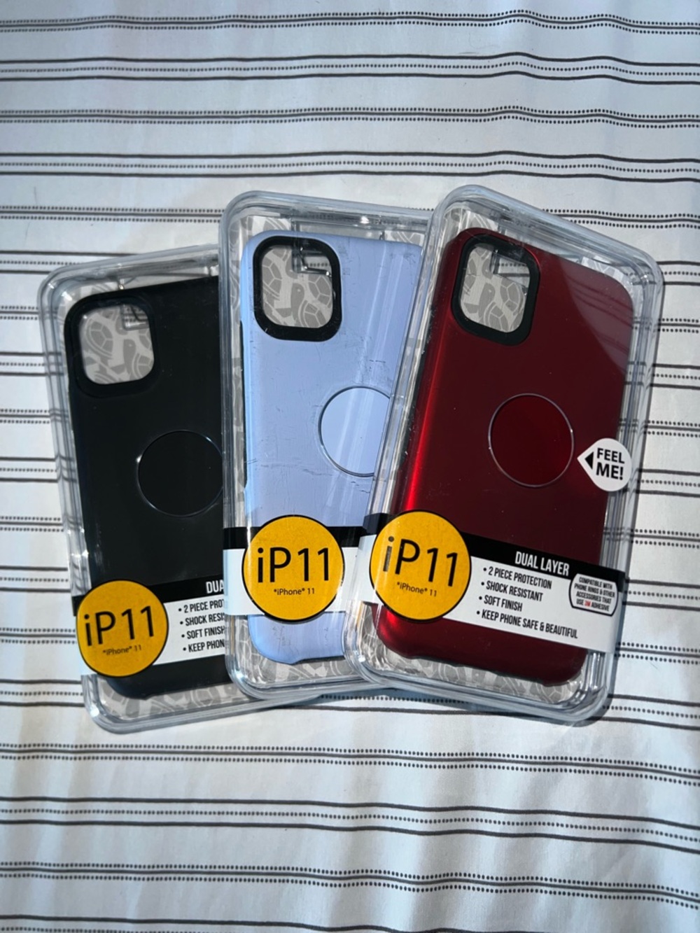 Dual-Layer Protective iPhone 11 Case - Black, Light Blue, Red